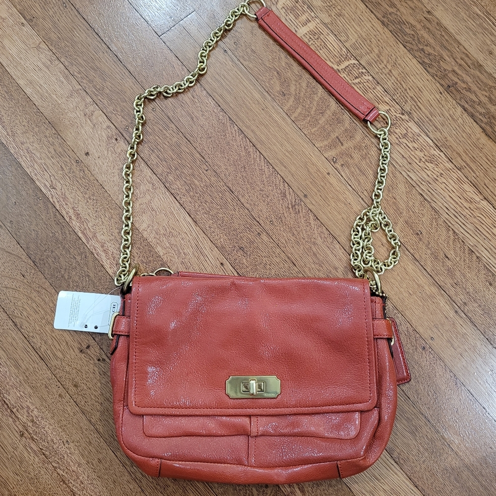 NWT Coach Flap Leather Double Chain Cross Body Bag